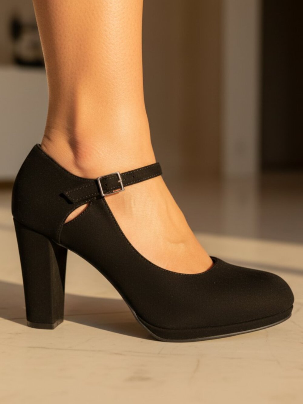NWT Pazzle Black Ankle Strap Platform Mary Jane Heels - Picture 5 of 8